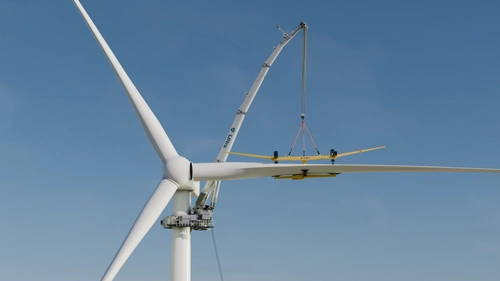 3D render of Liftra LT1500 Installation Crane doing a blade lift